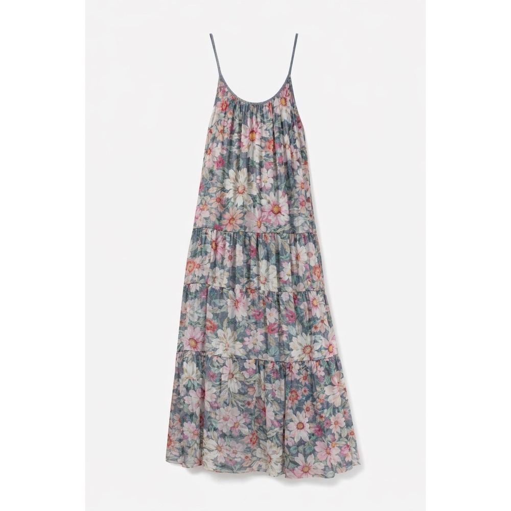 Elena Baldi Italy Silk Blend Floral Tiered Boho Maxi Dress XL